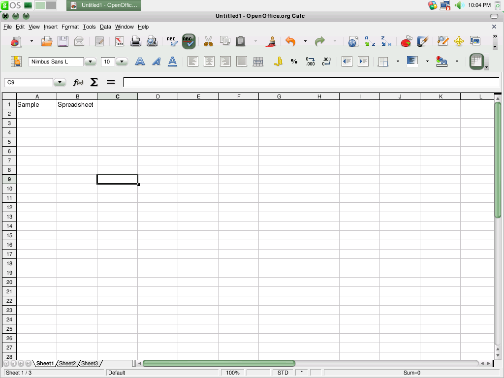 gOS 3.1 OpenOffice Spreadsheet